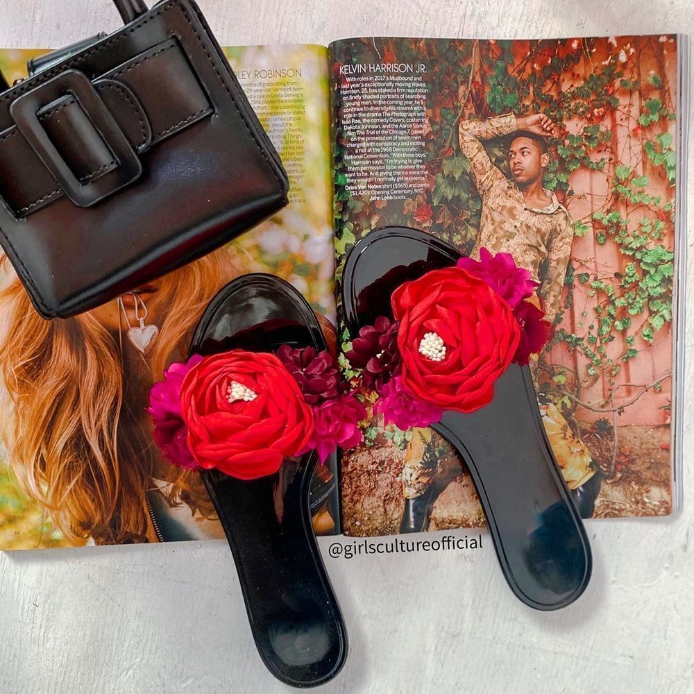 Black Jelly Floral Sandal Slides